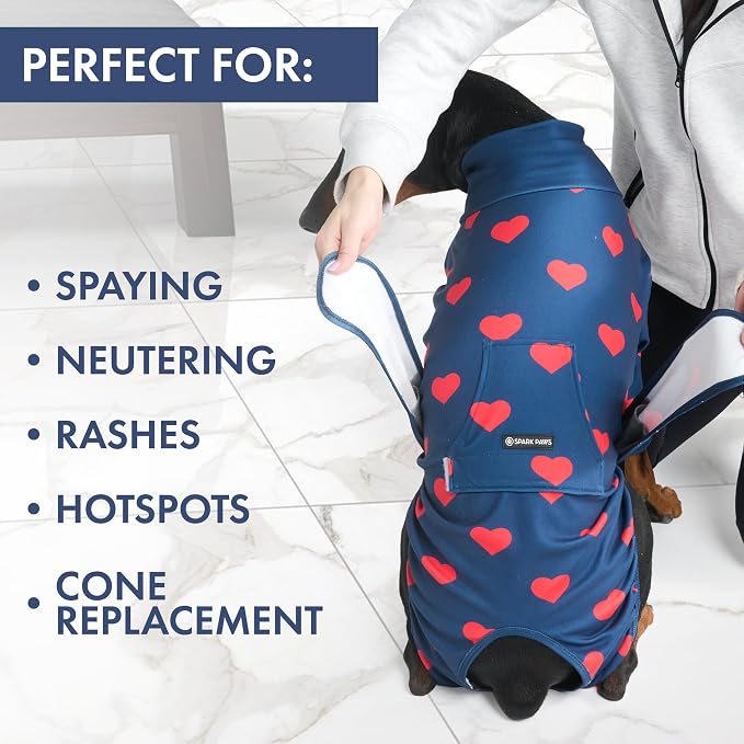Spark Paws Dog Surgery Recovery Suit – Dog Recovery Suit After Surgery, Anti-Lick Dog Onesie, Abdominal Wound Protector, Soft Cone Alternative for Spay Neuter Male Female Pet Recovery - Hearts - L