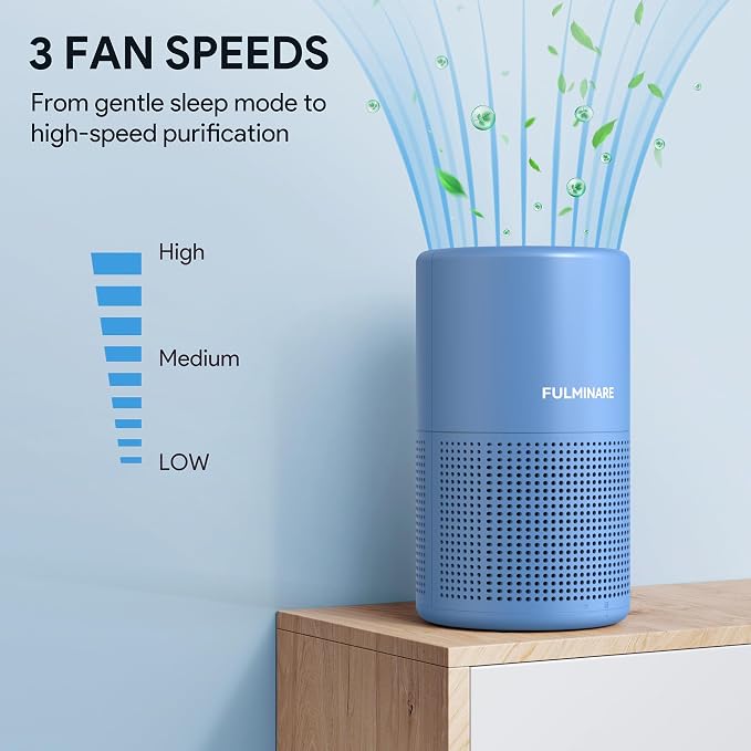 FULMINARE Air Purifiers for Home Bedroom H13 HEPA Air Filter | 360° Intake for Pet Hair, Smoke, Odors , 3 Speeds, Timer, 24dB, Small Mini Air Purifier with Night Light,Deep Blue