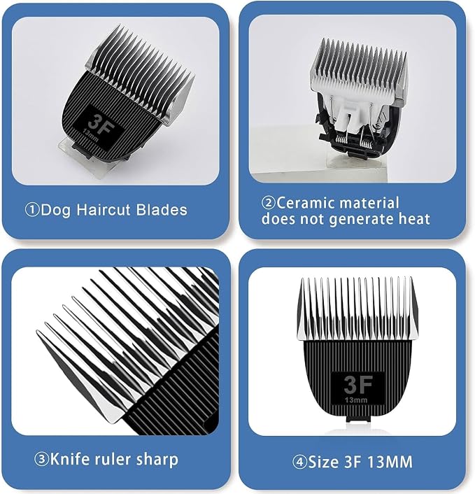 2 Pack Replacement Blade for nebot P1 Pro Pet Grooming Kit & Vacuum Size-3F | Cut Length 1/2"(13mm),Made of Ceramic Blade & Stainless Steel Blade