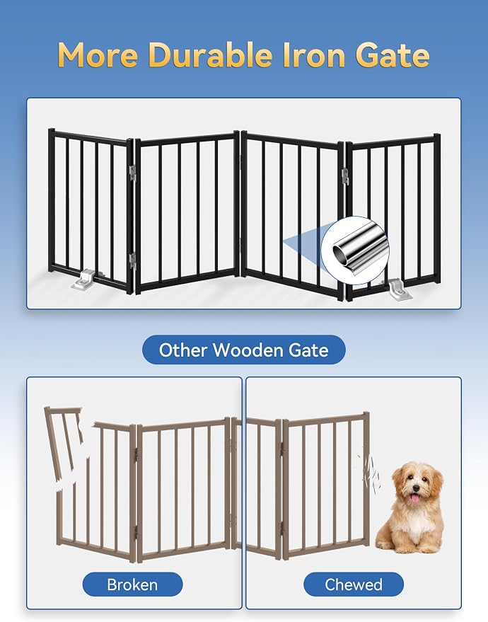 BFNN Small Dog Gate Indoor, Up to 48" W Freestanding Pet/Puppy Fence, Black | Flexible Space Control | Chewproof Steel Frame | 16.5" Step-Over Gate | Foldable | Drill-Free Setup | For Stairs & Doorways