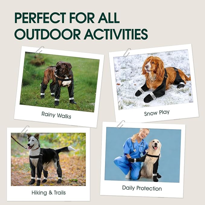 Waterproof Dog Suspender Boots, Black, M | Reflective, Anti-Slip, Adjustable Straps for Small Medium Large Dogs, Stay-On Paw Protector Leggings