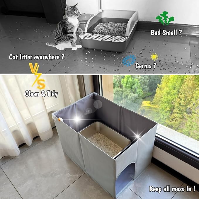 Dog Proof Cat Litter Box Enclosure, Open Top High Side, Less-Mess Extra Large Water Resistance Splash Guard for Pet Litter Pan, Scratch Proof Cover for Cat Litter Boxes