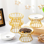 Roshtia 4 Sets Elevated Cat Bowls Ceramic Raised Cat Food Bowls with Metal Stand Dishwasher Safe Dishes Non Slip Elevated Food Plate(Gold,Paw)