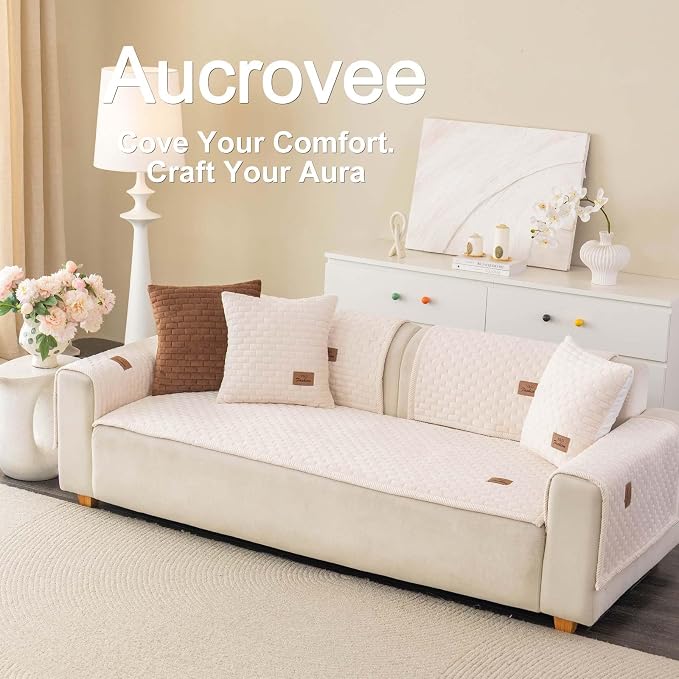 Washable Velvet Dog Couch Cover, Plush Pet Sofa Furniture Protector for 2-3 Cushion Couch, Non-Slip Washable Cover for Dogs(1PC/27.6"x82.7",White)