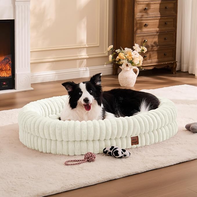 ChiXnuggle Orthopedic Dog Bed, Washable Cover, Faux Fur Bolster Pet Couch | waterproof,egg crate foam,non-slip bottom,for extra large dogs,cream,41*30*7,dog sofa