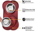 Hubulk Pet Dog Bowls 2 Stainless Steel Dog Bowl with No Spill Non-Skid Silicone Mat + Pet Food Scoop Water and Food Feeder Bowls for Feeding Small Medium Large Dogs Cats Puppies (Burgundy, Small)