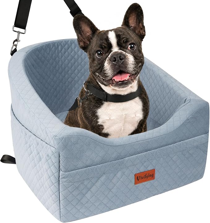 Vivifying Dog Car Seat for Small & Medium Dogs, Detachable & Washable Booster Seat for Pets Up to 25lbs, Travel Bed with Storage Pockets and Safety Belt – Gray