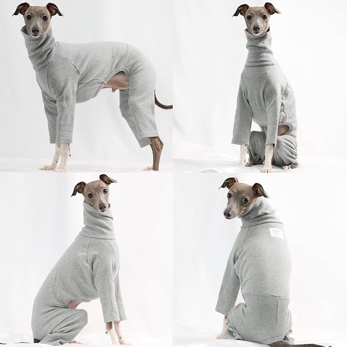 D Doggy Star Italian Greyhound Clothes Stretchable Onesie Whippet for Dog (3XL,Ribbed Grey)