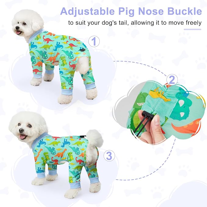 Bienbee Dog Pajamas, 4 Pack Adjustable Onesies for Small to Large Dogs M | Dog Shedding Suit with Soft Fabric, Breathable & Stretchy, and Adjustable Back Length for Sleeping Lounging and Daily Use