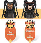 WOYYHO Pet Dog Carrier Backpack with Windows, Ventilated Small Dog Backpack | Breathable Top & Side Windows, Safety Belt, Storage Pockets, Small Dog Front Backpack, for Travel Hiking Outdoor, Black2.0, M