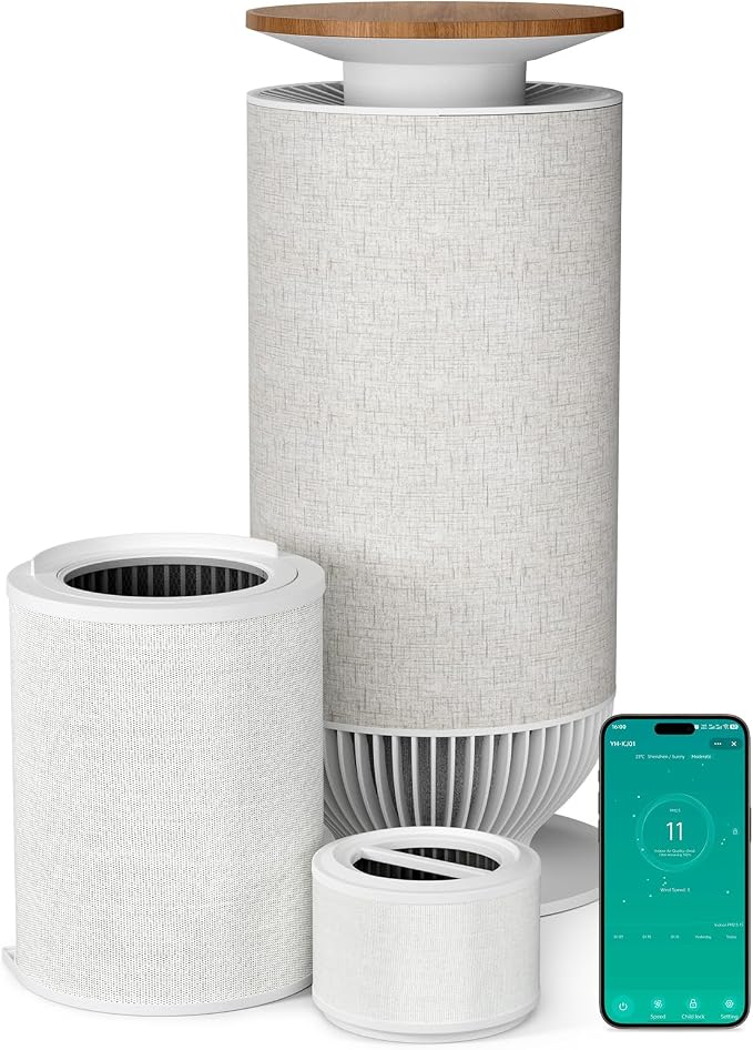 Petbobi Air Purifier for Home Large Room Up to 3630 Sq Ft, H13 + H11 HEPA | 7-Layer Anti-Clog Pet Hair Dander Smoke Odor Removal, 360° Airflow 275 CFM, Smart App & Monitor Auto Mode, 25dB Quiet Sleep