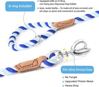 Mile High Life Rainbow Dog Leash Braided Cotton Rope w Leather-Wrapped Ends | Rust-proof 360° swivel clasp, Heavy-duty for medium/large breeds. Great for weddings, daily walks (5FT, 1/2", Blue Gradient)