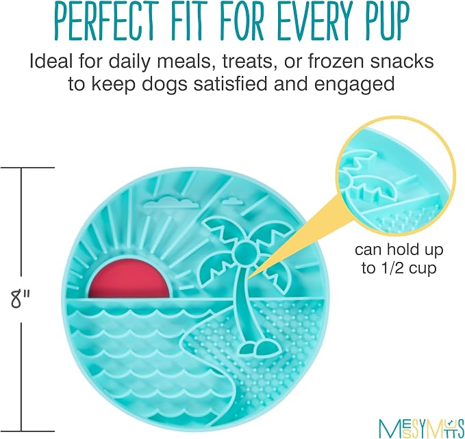 Messy Mutts Round Slow Feeder, 8 Inch, 2 Cup, Teal | 8 Inch Round Silicone Puzzle Slow Feeder For Dogs And Cats, Holds 2 Cups, Dishwasher Safe