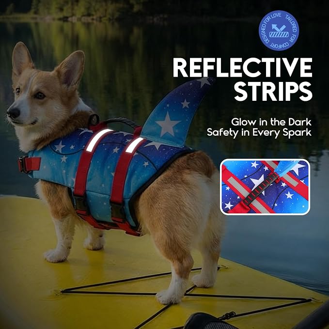 ASENKU Dog Life Jacket - Pet Safety Vest for Swimming & Boating, Shark Life Jacket with Floatation, Dog Lifesavers Swimsuits for Small Medium Large Dogs (GradStar, XL)