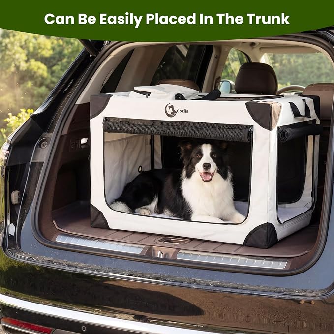 Portable Collapsible Soft Dog Crate for Extra Large Dogs,42in Grey | Oxford Cloth Travel Camping dog kennel with 4 Mesh Windows & 2 Storage Pockets,for Indoor & Outdoor Use