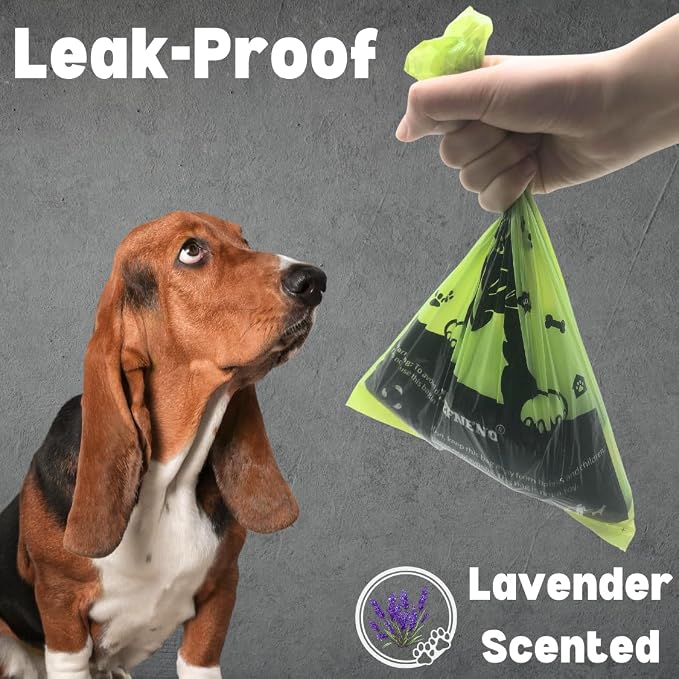 Doggy Poop Bags with Dispenser (576 Bags) Dog Waste Pickup Bags Refill Rolls Cat Waste Bags (Green, 32 Rolls, Lavender Scented)