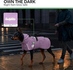 Luciphia Dog Raincoat, Adjustable Hooded Reflective Jacket with Pocket | Purple XXX-Large dog rain jacket with leash hole, buckle-on, non-stick fur. For daily walks.
