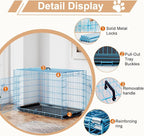 FDW XL Dog Crate 48inch Dog Cage Foldable Metal Kennel with Leakproof Tray Foldable Design Indoor Outdoor Use for Extra Large Dogs,Blue