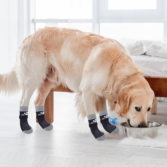 SCENEREAL Anti Slip Dog Sock to Prevent Licking Paws for Hardwood Floors, Boots & Paw Protector Shoes for Hot/Cold Pavement with Grippers, Double Sides Grips for Small Medium Large Senior Dogs