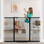 Fairy Baby 40.5" Extra Tall Baby Gate Pressure Mounted, 60.3"-65.7" Extra Wide Dog Gate Indoor for the House Doorway, Metal Safety Child Gate for Kids, Auto Close Swing Pet Gate for Stairs, Black