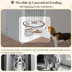 TBWIND 36" Dog Crate Furniture End Table for Medium Dogs, White | Furniture-Style Dog Crate with 270° Rotating Door, 360° Feeding Station, Dual Latch Locks & Soft Cushion