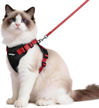 rabbitgoo Cat Harness and Leash Set, Escape Proof Vest, Black & Red | Soft Breathable Mesh, Easy Adjustable Fit, Snap Buckles, Sturdy Clip, Reflective Strips, for Medium to Large Cats Walks, M