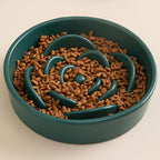 8.25'' Ceramic Slow Feeder Dog Bowls - Petal Shape Modern Dog Food Dish for Medium and Large Breeds, Puzzle Maze Bowl to Slow Down Eating, Anti-Gulping, Dishwasher & Microwave Safe, Green