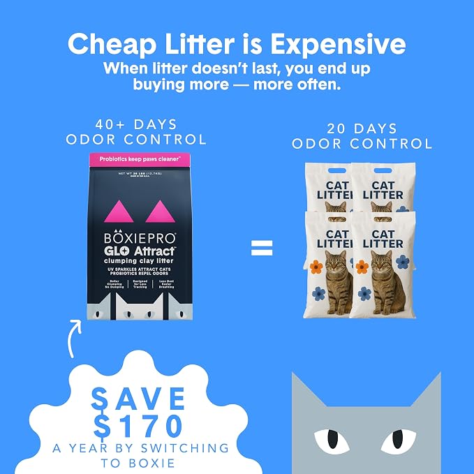 Boxie Glo Attract Clumping Cat Litter 40+ Day Odor Control Dust Free 16 lb