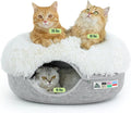 Peekaboo Cat Cave for Multiple & Large Cats Up to 30-45 Lbs, Fluffy Cat Beds for Indoor Cats, Scratch Detachable & Washable Tunnel Bed, Comfy Donut Cave (Light Gray, Large (Calming))