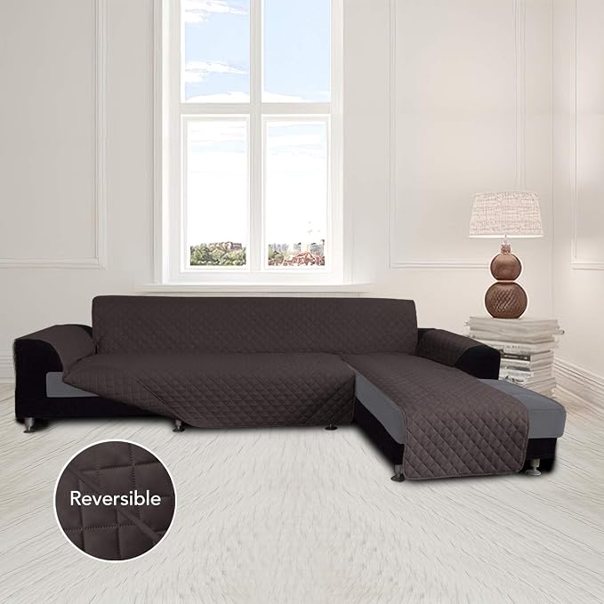 Easy-Going Reversible L-Shape Sectional Couch Cover, X-Large, Chocolate | Soft Sofa Slipcover For Dogs, Fits Left/Right Chaise Lounge Protector, Water Resistant Mat For Living Room