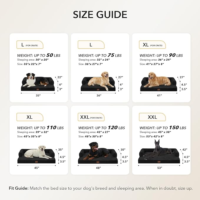 Orthopedic Washable Dog Bed for Large Dogs, 36x27in, Black | Orthopedic Foam Relieves Joint Pressure, Bolsters Supports Head And Neck, Washable Cover, Non-Slip Bottom