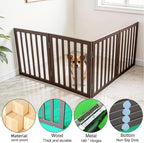 Dog Gate Indoor, Freestanding Dog Fence for The House, Doorways, Hallways,or Stairs,Pet Gate Foldable Wooden,Expandable 32" Height 4 Panels,Brown