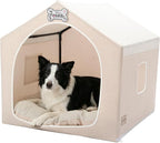 ndoor Dog House with Frame, Cute Dog Tent Bed with Cover Cave | Breathable, Washable, and Foldable House, Suitable for 36-66 Lb, Large (29"×29"×29"), Beige