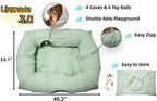 XxingSheep 4 Ways Shuttled XL Cat Tunnel Bed for Indoor Cats Peekaboo Cat Cave Donut with Cool Mat (Green)