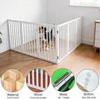 Foldable Indoor Dog Gate for The House Freestanding Stairs Nature Wooden White Pet Gate for Doorway Puppy Gate for Dogs Expandable Dog Fence for Stairs or Hallways 24"" Height 6 Panels