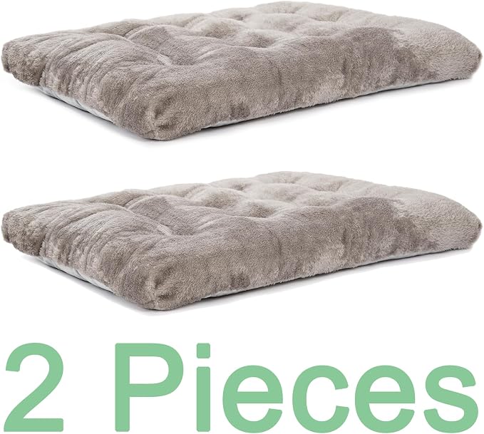 POMIU 2-Pack Washable Dog Bed, Deluxe Plush Crate Beds with Anti-Slip, Machine Washable Kennel Pad Sleeping Mat for Large, Medium and Small Dogs (2 Pack x Grey, 23.0" L x 18.0" W x 3.0" Th)