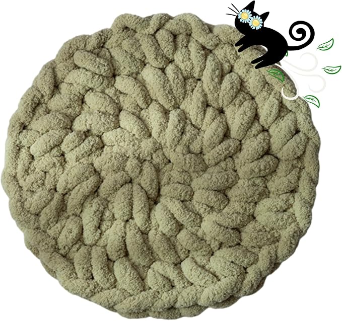 Cat Kneading Mat, Handmade Round Cushion Bed Pad Kittens (Green,XL) | Plush breathable surface, tree platform, crate insert, sofa layer, floor blanket, comfort zone, restful nap station Washable