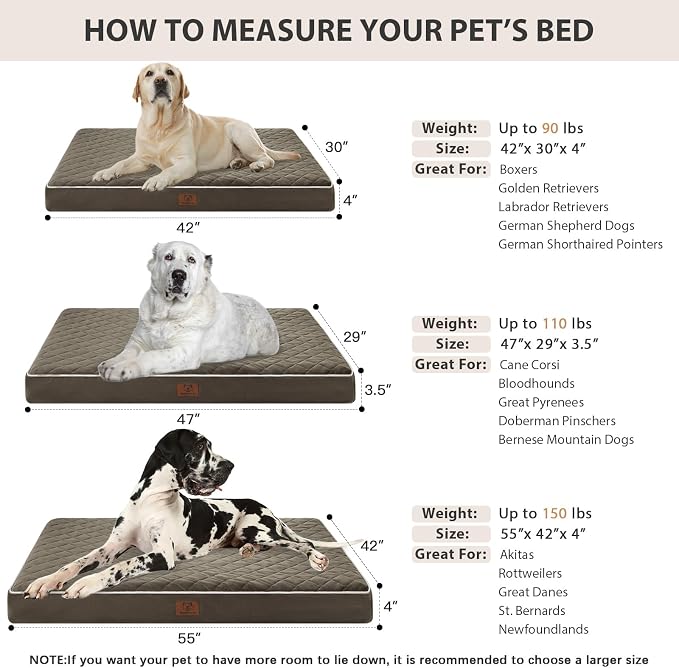 WNPETHOME Orthopedic Big Dog Beds Large Sized Dog, Waterproof Extra Large Dogs Bed with Removable Washable Cover, Multi-Needle Quilting Dogs Crate Bed