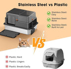 XXXL Stainless Steel Cat Litter Box with Lid – 28.3"×20.2"×17.3", Black | Enclosed High-Sided Cat Litter Box, Non-Stick Rustproof Pan & Leak-Proof Base, for Large & Multi-Cat Homes, Footboard & Scoop
