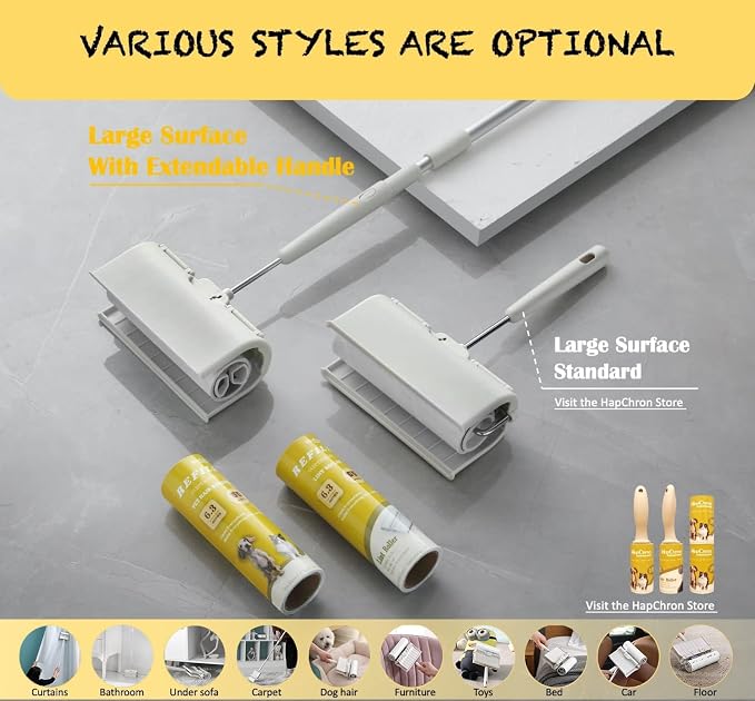 Lint Roller 6.3" with Self-Storing Cover, 240 Sheets Extra Sticky | 4 refills. Self-storing dust cover, Store anywhere – no mess. Picks pet hair, dust, debris from sofas, bedding, carpets, car.