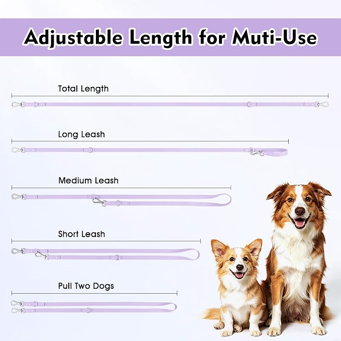 Wisedog Waterproof Dog Leash, Lilac, 6 ft × 3/4 in | Adjustable, 2 Metal Swivel Hooks, Easy to Clean, For Small, Medium, Large breed Dogs