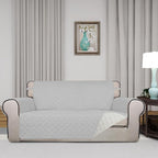 PureFit Reversible Quilted Couch Covers for Dogs Loveseat Sofa Cover 54" | Light Gray/Ivory, Water Resistant Couch Protector, Washable Pet Couch Cover with Non Slip and Elastic Straps For Kids