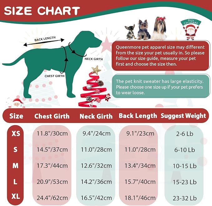 Queenmore Knitted Pullover Christmas Sweater - Turtleneck Dog Christmas Outfit, Warm Dog Sweaters for Small Dogs, Boys or Girls XL