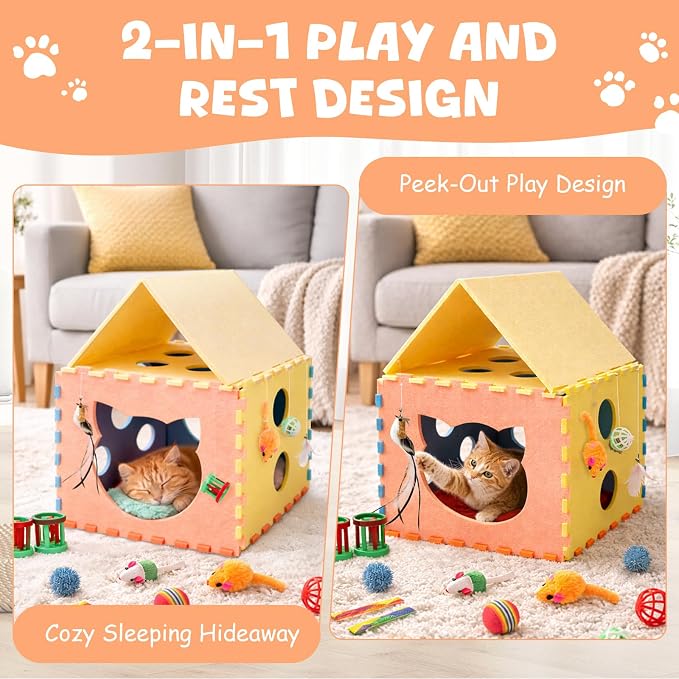 34Pcs Feather Wand Catnip Toy Set, Kitten Toys with Soft Pillow and Chew Rope, Interactive Cat Toys for Indoor Cats, Cat Play Set with Springs Balls and Bells