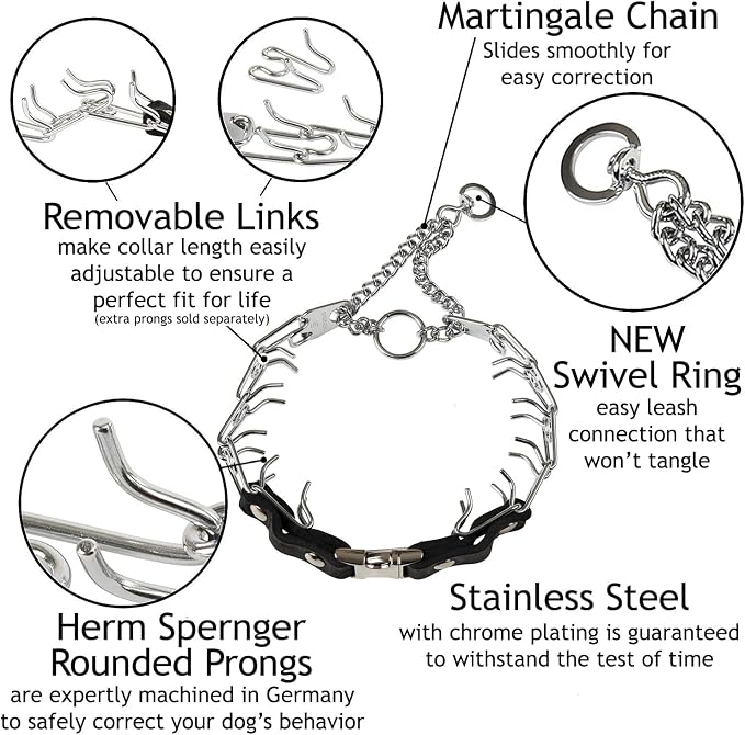 Herm Sprenger 2.25mm Prong Collar for Dogs Training – Quick Release Buckle & Swivel Ring for Easy Use – Made of Durable Chrome Plated Stainless Steel in Germany– (14-19" Neck)