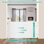 EZIGO 55 Inch Retractable Baby Gates Extra Wide Baby Dog Gate for Stairs | 34 Inch Tall Retractable Dog Gate, One-Hand Operation Mesh Safety Pet Gate for Deck, Porch, Doorways Indoor Outdoor, White