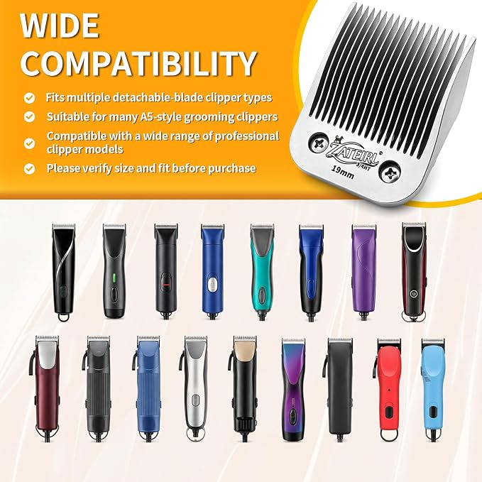 Size 3/4HT Detachable Pet Grooming Clipper Blade with Ceramic Cutter, 19mm 3/4 Inch Cut Length, Silver, Compatible with Andis, Oster A5, Wahl KM10, 1 Pack