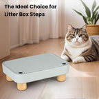 Litter Box Step, Litter Box Ramp/Catcher with Wooden Base, Anti-Tracking & Easy to Clean, Ideal for Small & Elderly Cats (Grey)