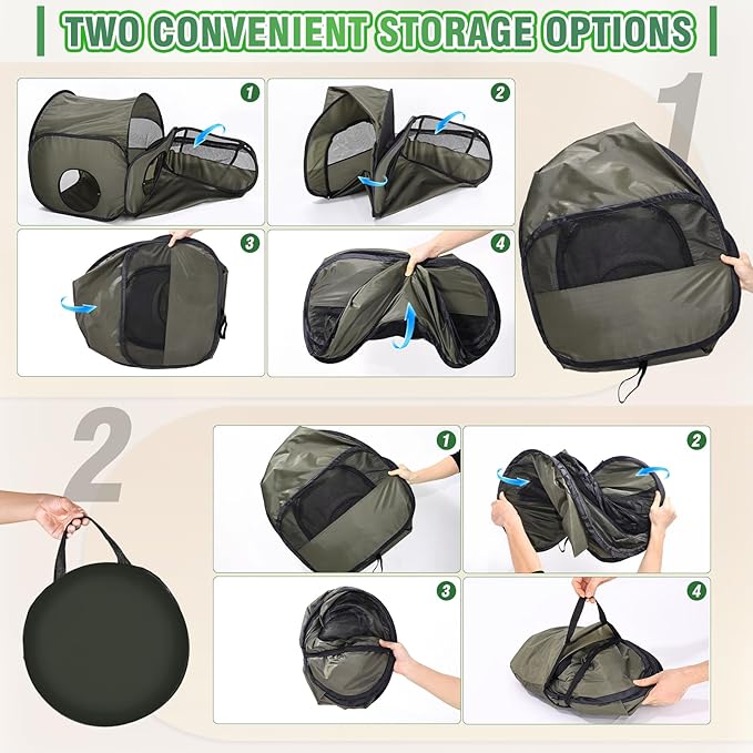 Tailtastic Indoor/Outdoor Cat Playpen with Surround Tunnel 2 Zones Green | escape-proof enclosed enslosure,lightweight foldable for travel, ideal for indoor cats, multi-cat homes & birthing