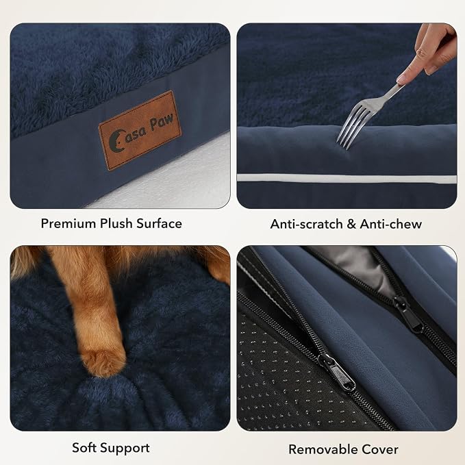 Orthopedic Washable Dog Bed for Large Dogs, 36x27in, Navy Blue | Orthopedic Foam Relieves Joint Pressure, Bolsters Supports Head And Neck, Washable Cover, Non-Slip Bottom